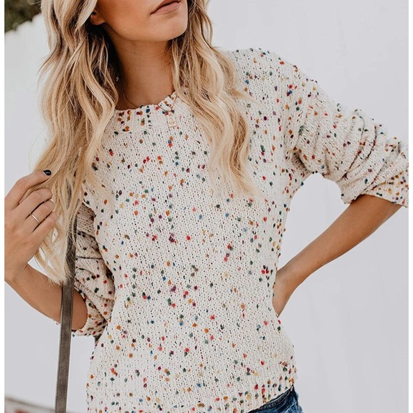 Sweaters - Confetti Pullover Crewneck Colorful Knit Sweater